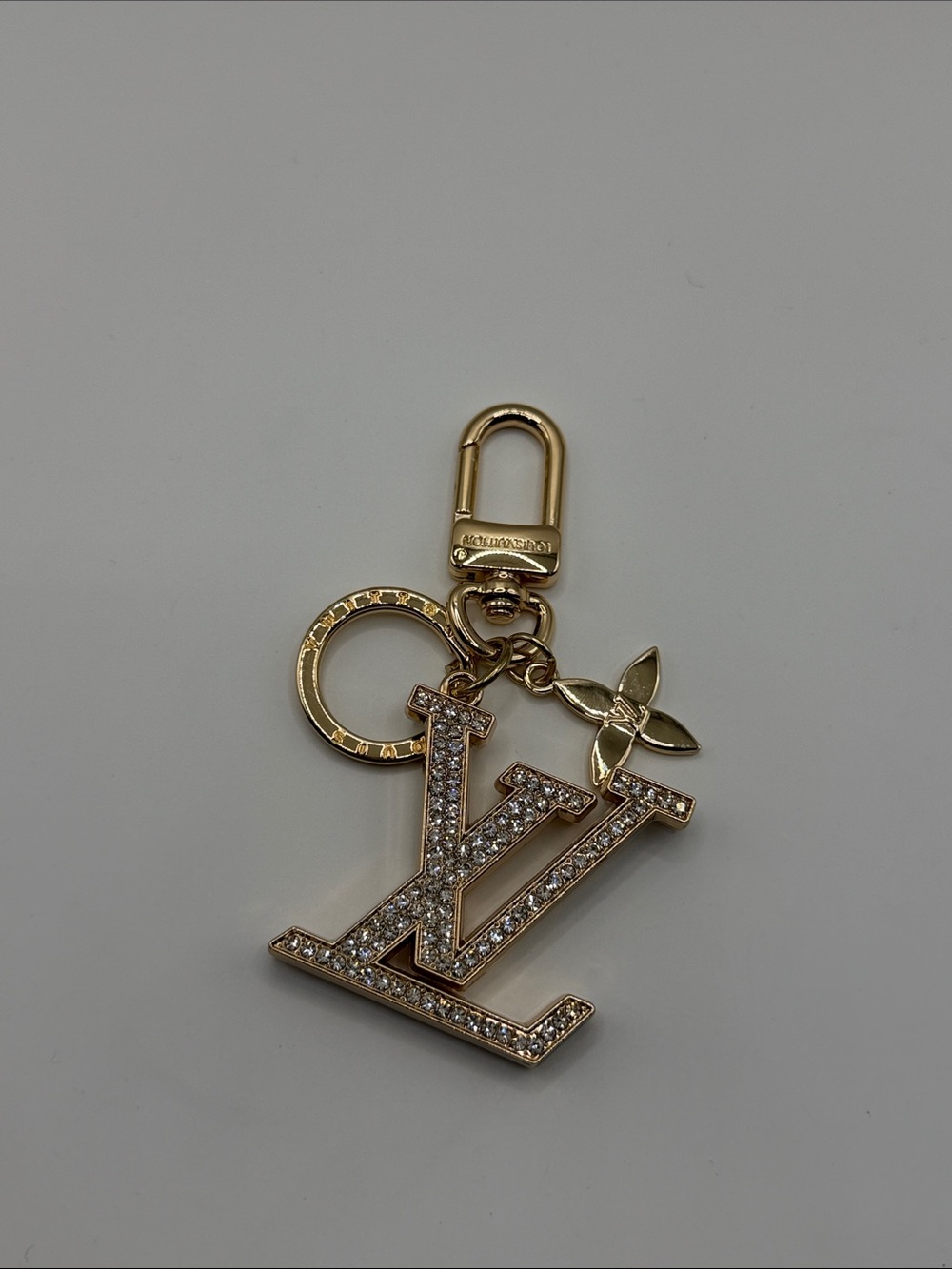 1440. Gold Crystal Initial Key Chain or Bag Charm.